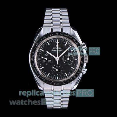 N1 Factory Swiss Replica Omega Speedmaster Black Ceramic Bezel Stainless Steel Watch 